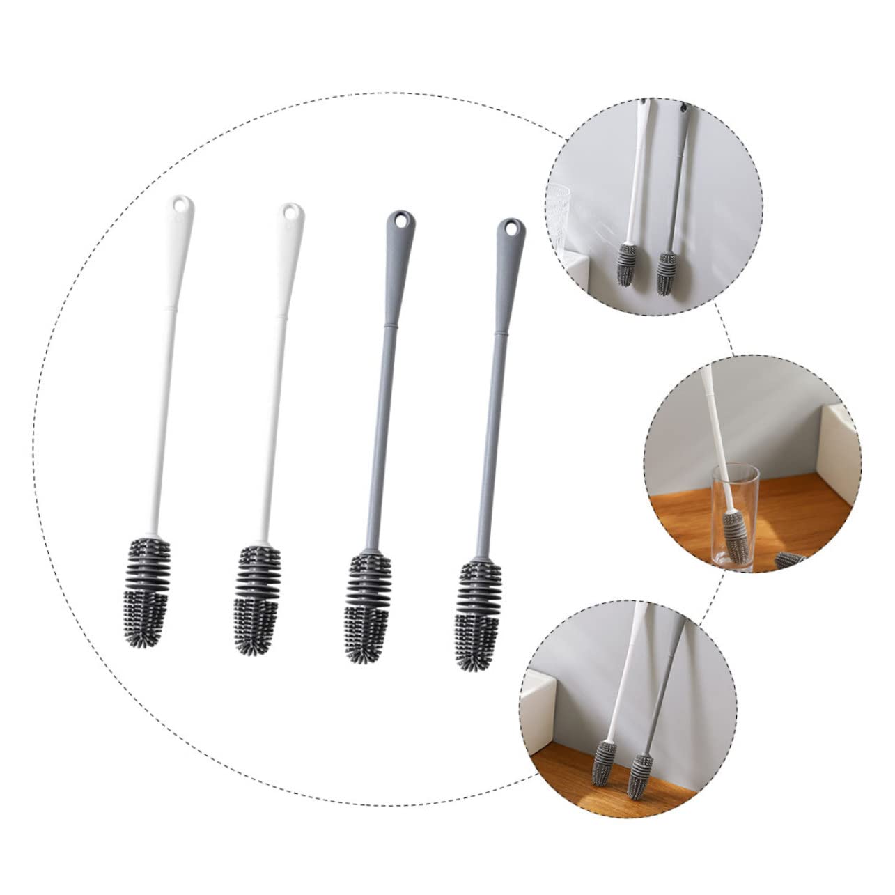 Baluue 2 Set Di Pulizia Per Bottiglie Di Cibo Detergente Per Bicchieri Di Manico in Setole in Silicone Pulizia Per La Famiglia Facile Da Riporre 4 Pezzi * 2
