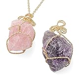 Shop LC Crystal Necklaces - Handmade Healing Amethyst & Rose Quartz Raw Gemstone Necklace Sets - 24' Necklace Length - Set of 2 Jewelry Gifts for Women