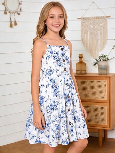 Image of Enlifety Girls Dress Hawaiian Spaghetti Straps Dresses Summer Sundress Size 6 12T