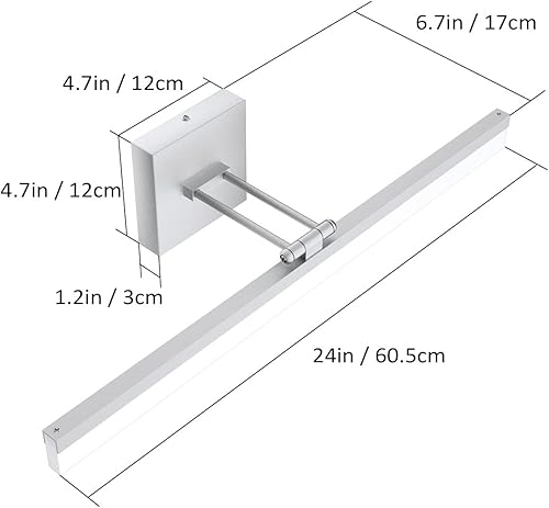 Miniatura 3 de Ralbay Lámpara LED moderna plateada de 24 pulgadas, luz de tocador ajustable de 14 W para baño, lámpara LED moderna de tocador de baño sobre espejo