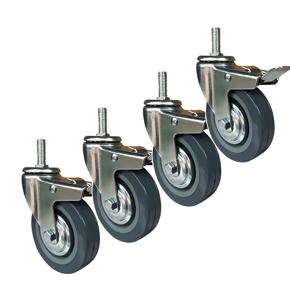 GYRAZXS 4 Heavy Duty Swivel Castors 240kg 350kg M10 M12 Threaded Transport Wheels with Brake & Handle 75mm Furniture Casters for Pallet & Heavy Items & Reliable