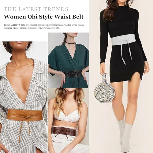 WHIPPY Women Obi Waist Belt Faux Leather Wide Wrap Around Bowknot Belt Ladies Waistband Belts for Dress4