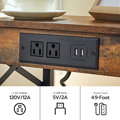 Hoobro Nightstands Set Of 2 With Charging Station, End Table With Drawer, Usb Ports And Power Outlets, Farmhouse Nightstand Sofa Table For Bedroom, Space Saving, Rustic Brown And Black Bf128Ubzp201G1 #TOP4