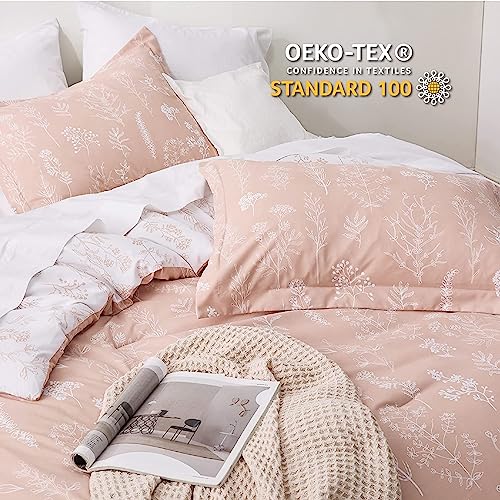 Image of Bedsure Full Comforter Set - Blush Pink Bed Set, 3 Pieces Cute Floral Bedding, 1 Soft Reversible Botanical Flowers Comforter and 2 Pillow Shams