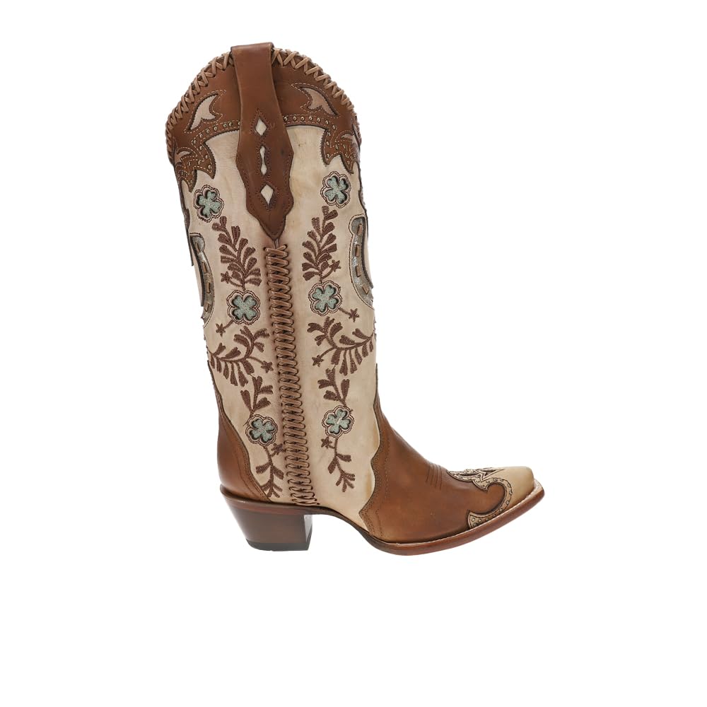 Corral Boots Womens Horsehoe Overlay Handwoven Studded Snip Toe Pull On Casual Boots Mid Calf Low Heel 1-2