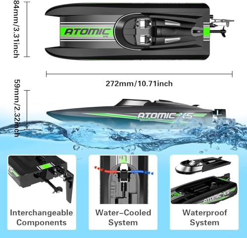 volantexrc Remote Control Boats for Pools and Lakes 20+MPH AtomicXS High Speed RC Boat for Adults Toy Boat with 2 Batteries & Reverse Function (795-5 black) - Image 6