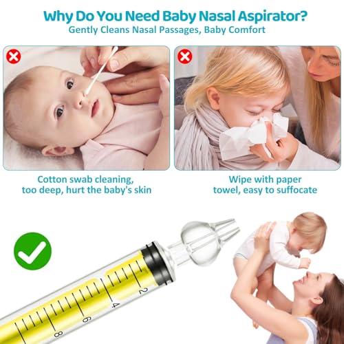 Image of Baby Nasal Aspirator, Nasal Syringe for Baby Syringe Nasal Irrigator with Professional Reusable Silicone Nasal Suction Tip Nose Cleaner for Irrigation Nasal Spray Nasal Hygiene (Yellow, 2 Pieces)