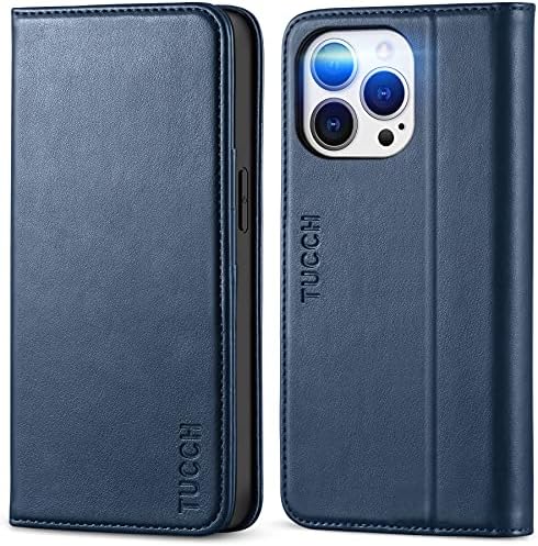 TUCCH Wallet Case for iPhone 13 Pro (6.1") 2021 5G, Protective PU Leather Case with [Credit Card Slot][Shockproof TPU] Kickstand, Book Flip Folio Phone Cover Compatible with iPhone 13 Pro, Dark Blue