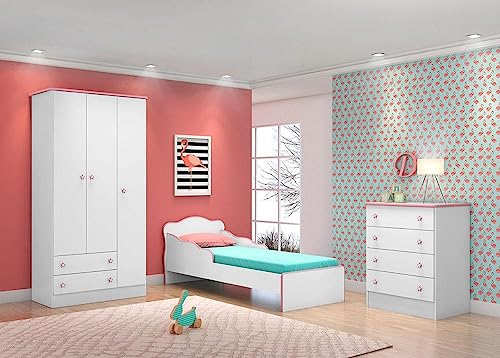 Guarda Roupa Infantil Doce Sonho 3 Portas Branco/Rosa - Qmovi