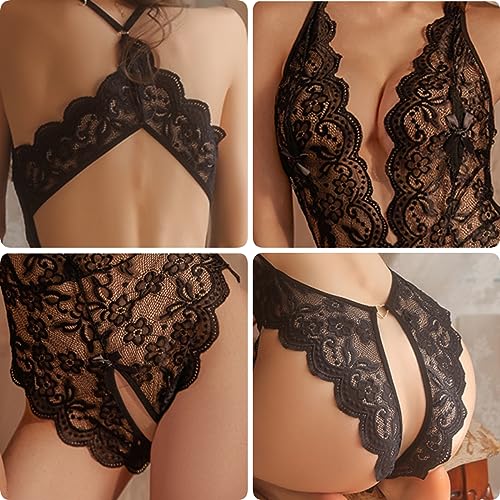 SamHeng-Sexy-Body-con-Entrepierna-a-Presion-Para-Mujer-Lenceria-Traviesa-de-Encaje-de-una-Pieza-Encaje-Transparente-Teddy-Lingerie-rofundo-V-Ropa-Interior-Ropa-de-Dormir