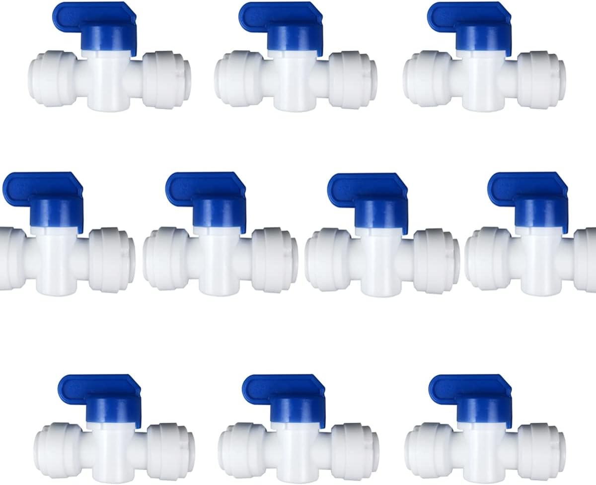 Tube Quick Connector, 3/8" Tee Shut Off Valves Fittings Switch for Water Purifier Reverse Osmosis System,10 Pcs