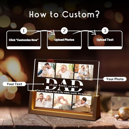LUCKOR Personalized Dad Gifts for Fathers Day, Custom Fathers Day Gift from Daughter Son Kids, Customized Dad Gifts for Husband from Wife, Unique Best Dad Picture Frame with Your Photos