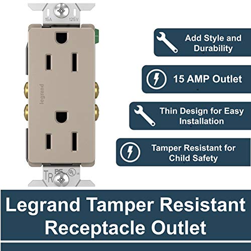 Legrand - Pass & Seymour Radiant Tamper Resistant Outlet, Nickel Power Outlet, 15 Amp Wall Outlet, 885Trnicc12, 1 Count #TOP1