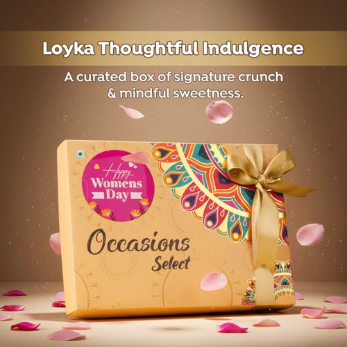 Image of Loyka Women's Day Thoughtful indulgence Mandala Gift Box | Almond Brittle Gold & Cranberry, Almond Caramel Dates & Florentine | Chocolate Gift Hamper for Her, Wife, Mother, Sister & Colleagues