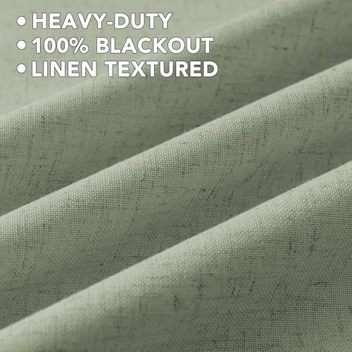 Image of H.VERSAILTEX Linen Curtains 100% Blackout Curtains for Bedroom 90 inch Long Full Light Blocking Nature Linen Blended Window Curtains for Living Room Nickel Grommet (2 Panels, Heathered Tea)