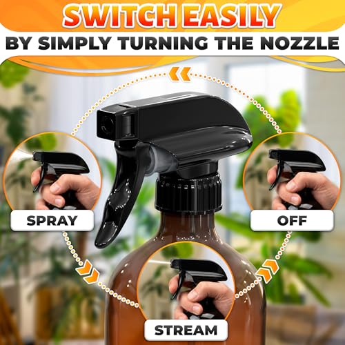 Image of 12 Pack Universal Spray Nozzle for Bottles - Leak-Proof Fix of Broken Sprayers in Seconds with Spray Bottle Nozzle Replacement, Fits 8 Oz & 16 Oz Bottles, Trim-To-Fit Tube, Mist & Stream Modes (Black)