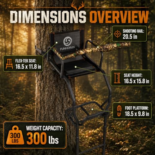 Image of FUNHORUN Ladder Tree Stand for Deer Hunting, 15FT Treestand with Seat