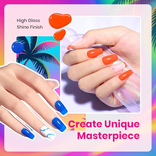 Image of Beetles Neon Gel Nail Polish - Tropical Mood, HEMA-Free 6 Colors Summer Gel Nail Polish Set, 15ML Hot Pink Yellow Blue Purple Green Orange, Soak Off UV LED Rainbow Bright Summer Nails Art Holiday