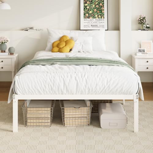 Image of Allewie Twin XL Bed Frame, 14 inch Metal Platform Beds with Storage Space, No Box Spring Needed and Easy Assembly, Beige