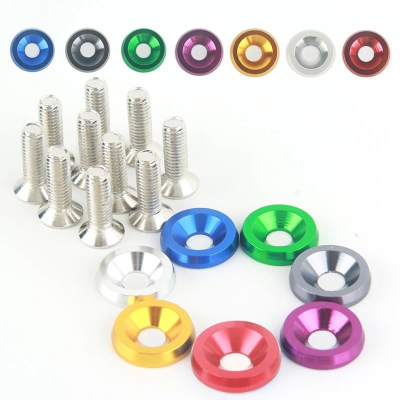 10/ Set M6 car Modification Screw Gasket Bolt Aluminum for Fender Bumper Washer Photo Engine Compartment Screw Set(Silver)