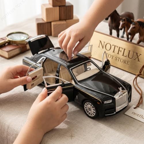Image of 1:24 Rolls-Royce Phantom Diecast Metal Car - Realistic Pullback Toy with Lights & Sounds for Boys, Kids, and Car Collectors [Multicolor] [Pack of 1]