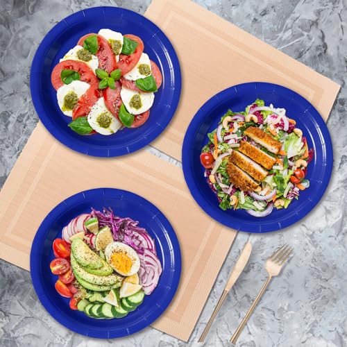 Image of Royal Blue Disposable Paper Plates, 9 Inch Dinner Plates, 50 Count Bulk | Colored and Sturdy Durable Party Plates, for Birthday, Halloween, Christmas, Baby & Bridal Showers, BBQ, Pizza & Sandwiches