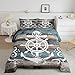 Erosebridal Nautical Anchor Comforter Set, Ocean Compass Bedding Set King Size for Kids Boys Teens Adult Bedroom, Old Barn Door Down Comforter Rustic Farmhouse Quilted Duvet with 2 Pillow Cases