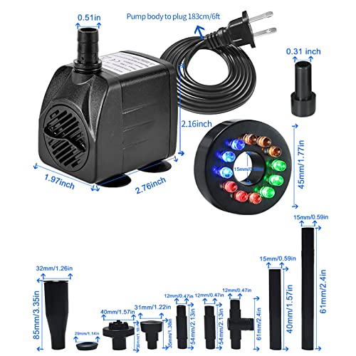 Image of 15W 1000L /H Submersible Fountain Water Pump with 12 Colorful LED Lights, Mushroom and Blossom Spray Head for Aquarium Fish Tank, Pond ,Outdoor Fountain, Water Feature, Statuary Gardens