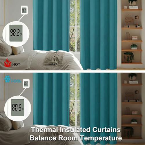 Image of Simplebrand Ava Teal Short Blackout Curtains for Bedroom 54 Inches Long 2 Panels Set, Solid Thermal Insulated, Energy Saving Window Treatment Curtains Blackout Drapes, W40 x L54 Inch