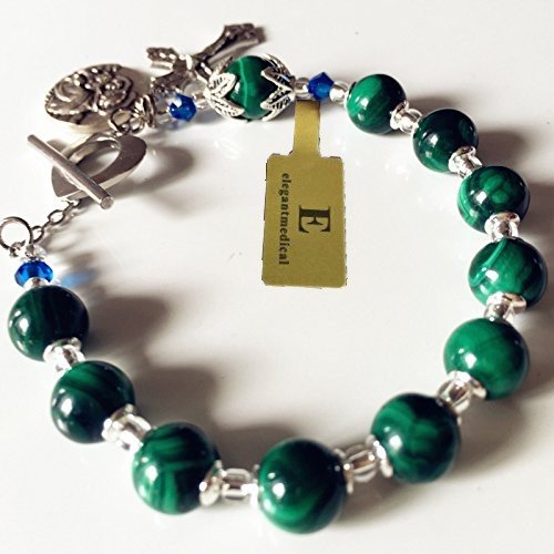 elegantmedical ROSARY UNDOUBTED Malachite BEADS BRACELET CROSS Sterling Silver flower Travel3