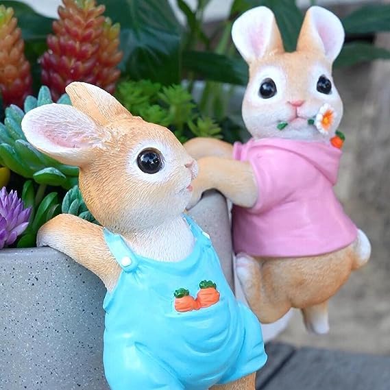 Image of The Decorshed Bunny Decor Garden Patio Decor - Rabbit Planter Hugger Pack of 2 Indoor Plants Decorations for Flower Pot, Cute Rabbits, Garden, Easter Decoration