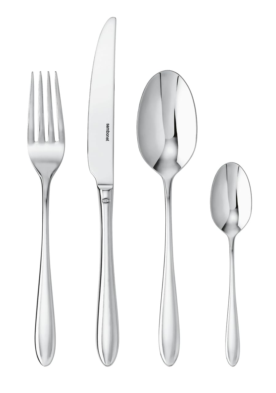 Sambonet 52515-81 Dream-Edelstahlgeschirrset, für 6 Personen, 24-teilig - 6 Gabeln, 6 Löffel, 6 Messer, 6 Teelöffel, Edelstahl, Spülmaschinenfest, Silber