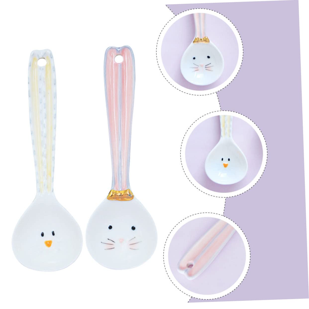 MAGICLULU 4piezas Cucharas De Cerámica Para Café y Sopa De Diseño De Dibujos Animados Utensilios Para Mezclar Bebidas y Servir Postres