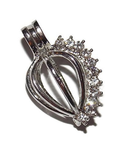 Gem Shell Style Bead Cage - Old School Geekery Brand Jewelry Making Supplies - Hollow Silver Plated Bead Cage Pendant