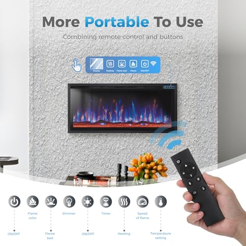 Image of 42 inch Electric Fireplace Inserts /Wall Mounted Ultra-Narrow Bezel Fireplace