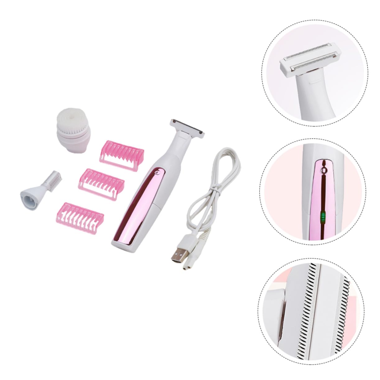 Rasoir Électrique Rechargeable Épilateur Lavable pour Aisselles Visage et Corps Tondeuse USB avec Brosse Courbée