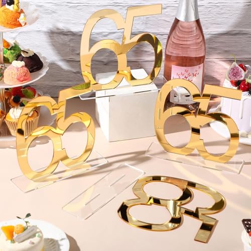 Image of Threehoney Mirror Gold 65th Birthday Decorations for Men and Women Acrylic Anniversary Decorations Table Numbers Centerpieces for Birthday Party