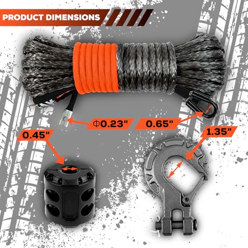 YUNPEAK Synthetic Winch Rope Kit, 3/16" x50 ft 8500LBS Winch Cable Replace Kit, with Protective Sleeve, Heavy Duty Hook, Rubber Stopper, Safety Pull Strap for Off-Road 4x4 Vehicles ATV UTV(Black) by YUNPEAK - Image 4
