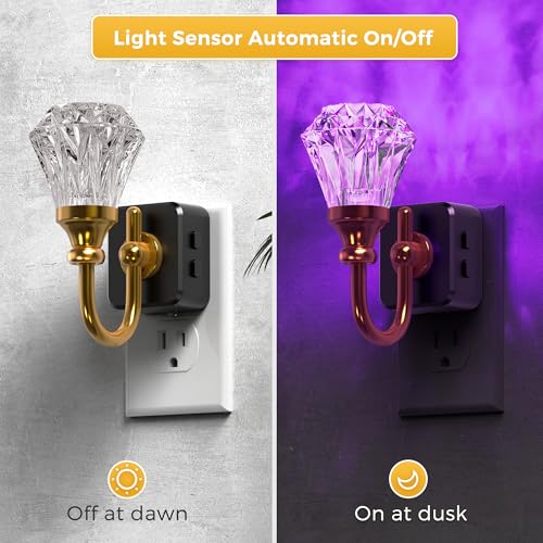 Image of L LOHAS LED Night Lights Plug into Wall -10-Color Changing RGB Floral Night Lights with Auto Sensor, 3 Brightness Levels, Rotatable Plug in Nightlight for Bedroom, Nursery, Hallway, Gift