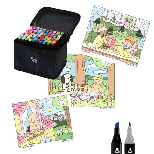 Kit Livro de Colorir Bobbie Goods Original + Estojo 80 Canetinhas Ponta Dupla Coloridas | Material Completo para Colorir e Relaxar