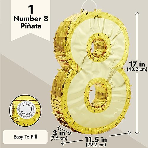 image for Juvale Gold Foil Number 8 Pinata - Small 17 x 11.5 x 3 in Candy-Filled