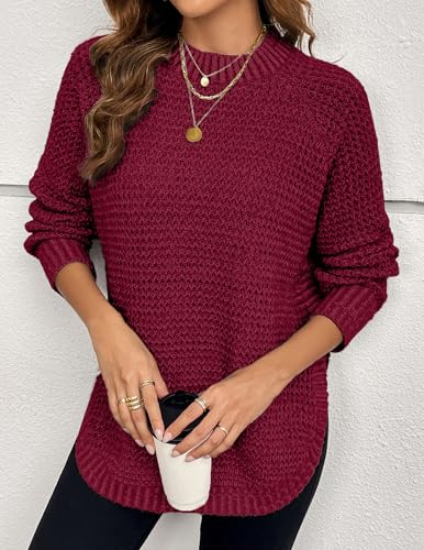 Womens Oversized Chunky Long Sweater Fall 2025 Trendy Dressy Casual Waffle Knit Crewneck Pullover Sweaters4