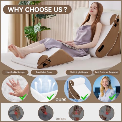 Negwoo 6PCS Wedge Pillow Set for After Surgery,Bed Wedge Pillow, Brown — view 3