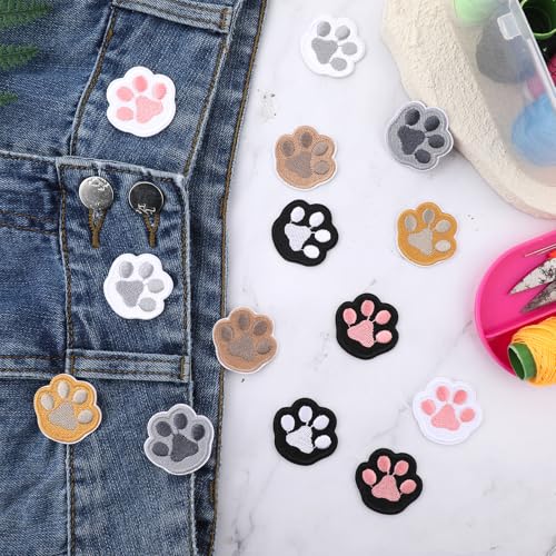 Thinp 14 Stück Bügelflicken Kinder,Bügelflicken Hundepfoten,Bestickte Aufnäher,Pfotenabdruck Patches zum Aufbügeln,Pfote Hund Aufnäher,Flicken zum Aufbügeln,Stoff Zum Aufbügeln,für Kleidung Jeans