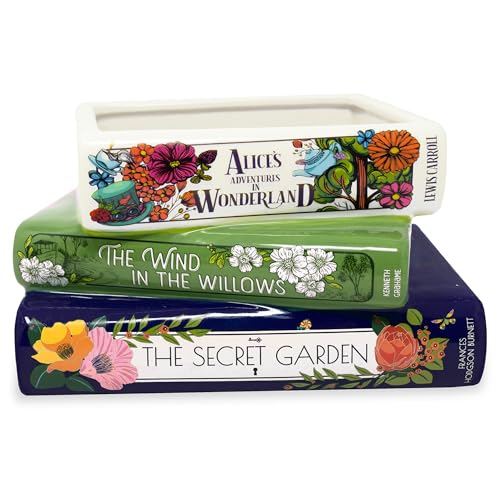 Steel Mill & Co Original Small Book-Shaped Decorative Planter, Ceramic Planter for Home Decor, Cute Bookshelf Accent, Unique Planter for Book Lovers, Alice/Wind in The Willows/Secret Garden