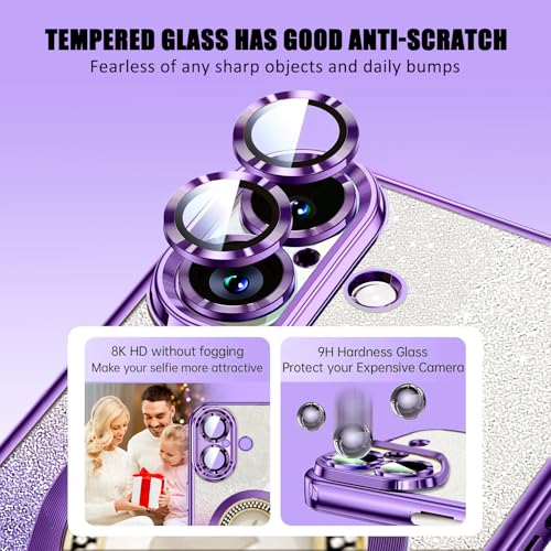 Image of Misscase for iPhone 17 Magnetic Glitter Case Compatible with MagSafe,Full Protection Slim Shockproof Anti-Scratch Case with Camera Lens Protector Plating Bling Dust-Proof Net for Women Purple