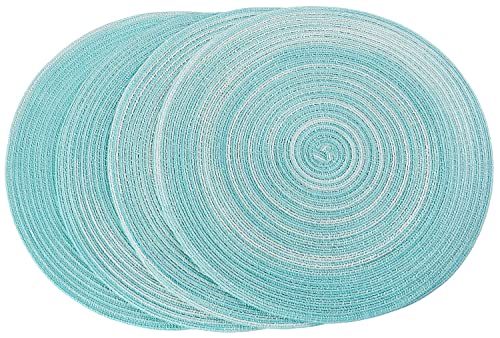 Peking Round Placemats Set Of 6, Cotton Woven Placemat Heat-Resistant Non-Slip Washable Table Mats For Dining Table 15 Inch, Teal White #TOP6