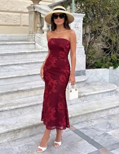 Image of MEROKEETY Women's Summer Floral Wedding Guest Cocktail Maxi Dress