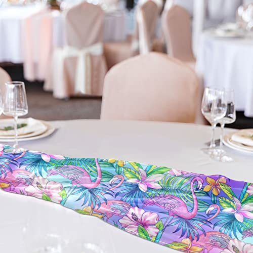 Topical Flowers Flamingo Chiffon Table Runner Rustic Sheer Table Decor Romantic Wedding Decorations Long Table Runner For Birthday Party Cake Table Wedding, 120 Inches Long #TOP4