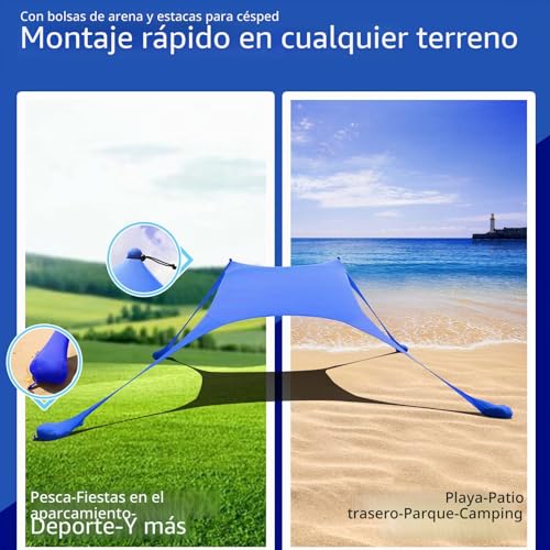 Miniatura 5 de Cuupo Tienda De Campaña De Playa De 7 X 7 Pies, Protección Uv Upf50 , Toldo Para Exteriores Con 2 Postes Para Camping, Playa, Pesca, Patio Trasero Y Picnics Con Manta De Playa A Prueba De Arena, Azul